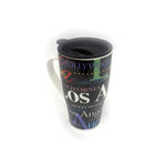 Black neon Los Angeles porcelain travel mug