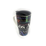 Black neon Los Angeles porcelain travel mug Gallery Image