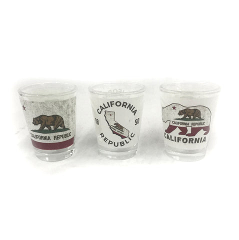 California bear and Map Shot Glass-set of 3 pcs
