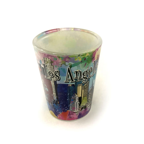 Color Los Angeles graffiti with Downtown buildings Shot Glass