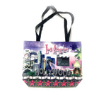 Hollywood and Los Angeles purple Walk Of Fame with Los Angeles skyline Tote Bag