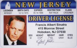 Frank Sinatra Novelty Driver License