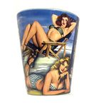 Girls in the beach California shot glass