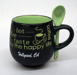 Hollywood black and green mug with spoon
