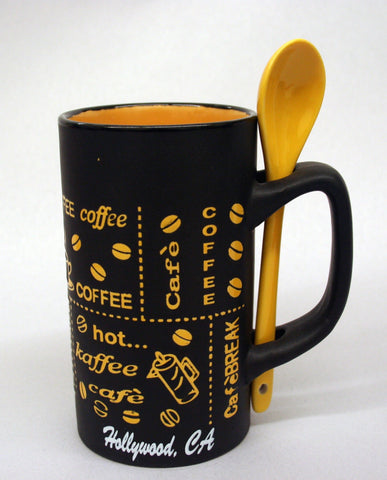 Hollywood black and yellow latte mug with spoon