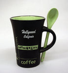 Hollywood black and green latte mug with spoon