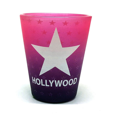 Hollywood Frosted Pink And Purple Shot Glass with a white star